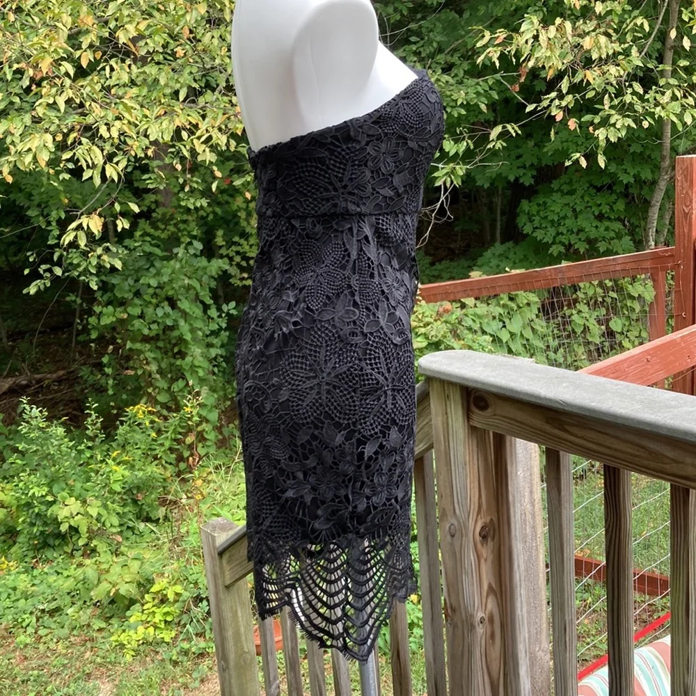 Black lace on black cocktail/formal strapless dress with flapper hem size M - Picture 6 of 6